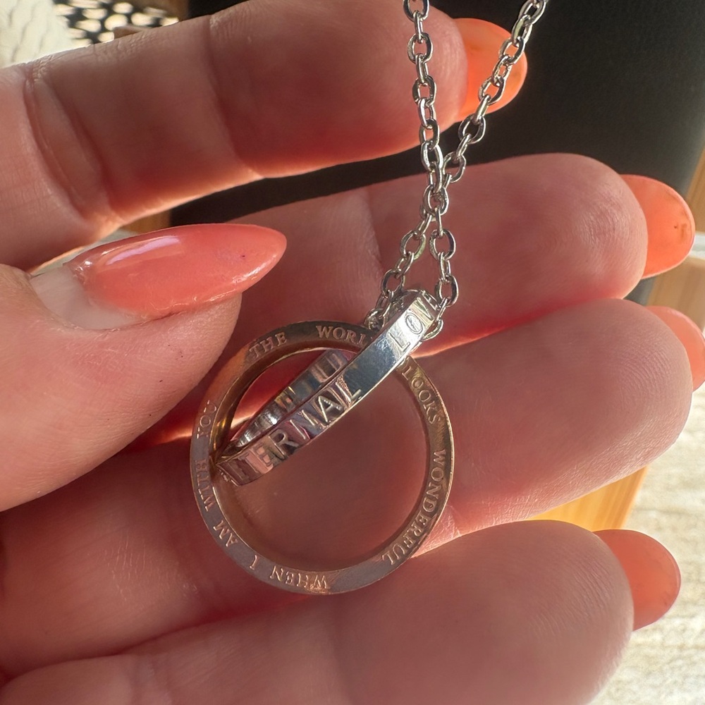 New Titanium over Stainless Steel Pendant, Silver and Gold Interlocking Necklace - Picture 8 of 10